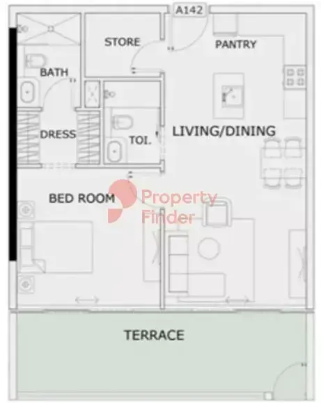 Планировка — 1-спальная, 81 м²