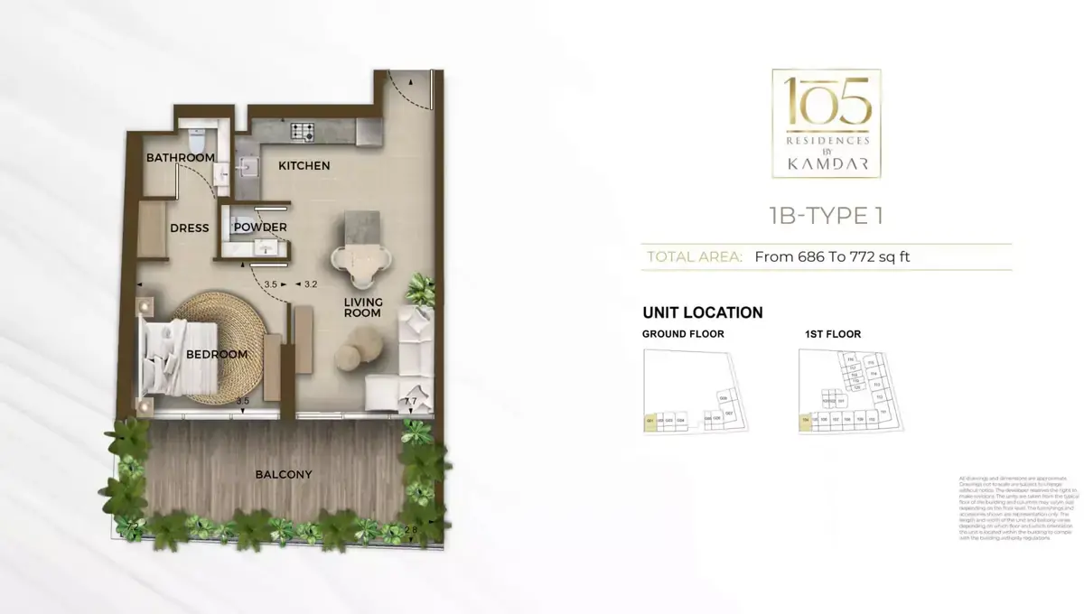 Планировка — 1-спальная, 64 м²