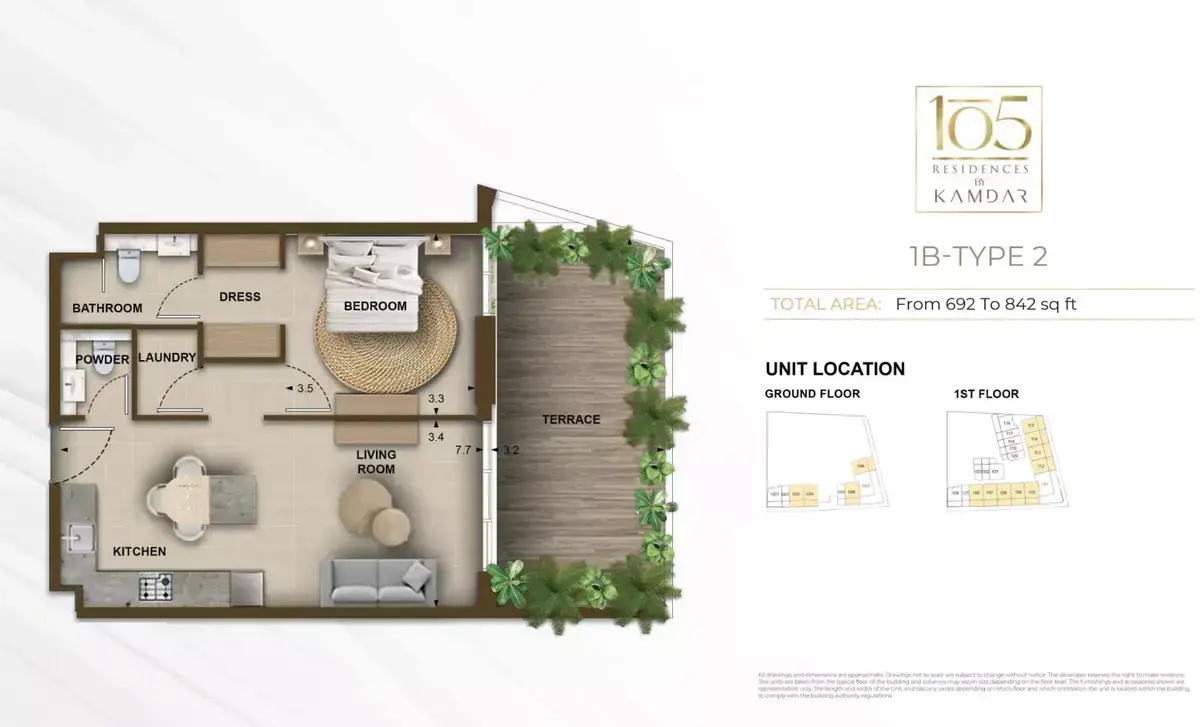 Планировка — 1-спальная, 64 м²