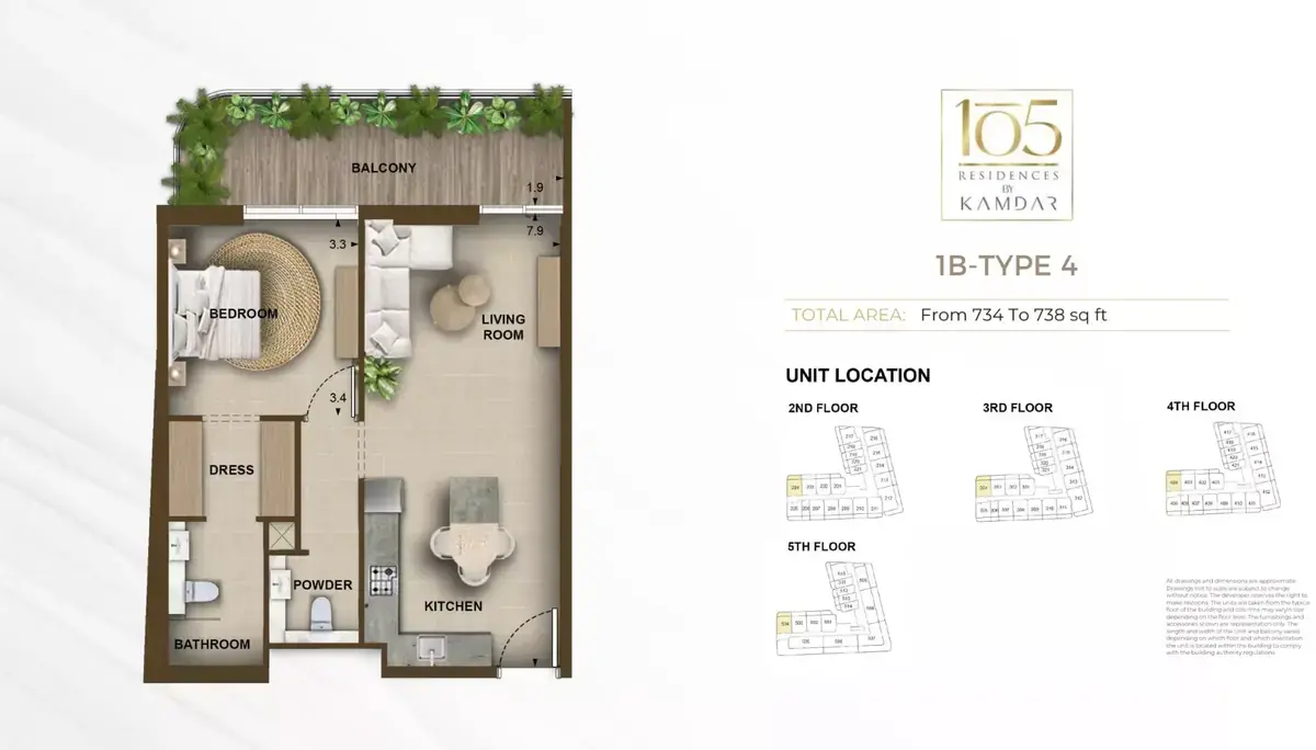Планировка — 1-спальная, 68 м²