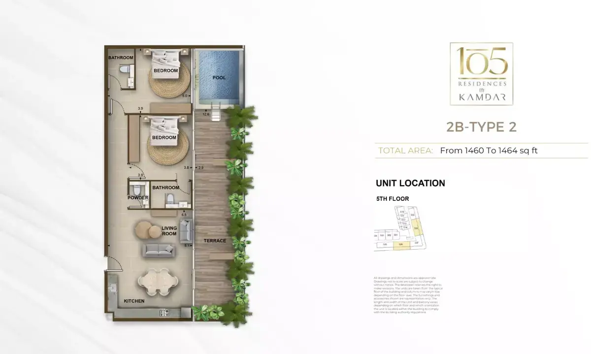Планировка — 2-спальная, 136 м²