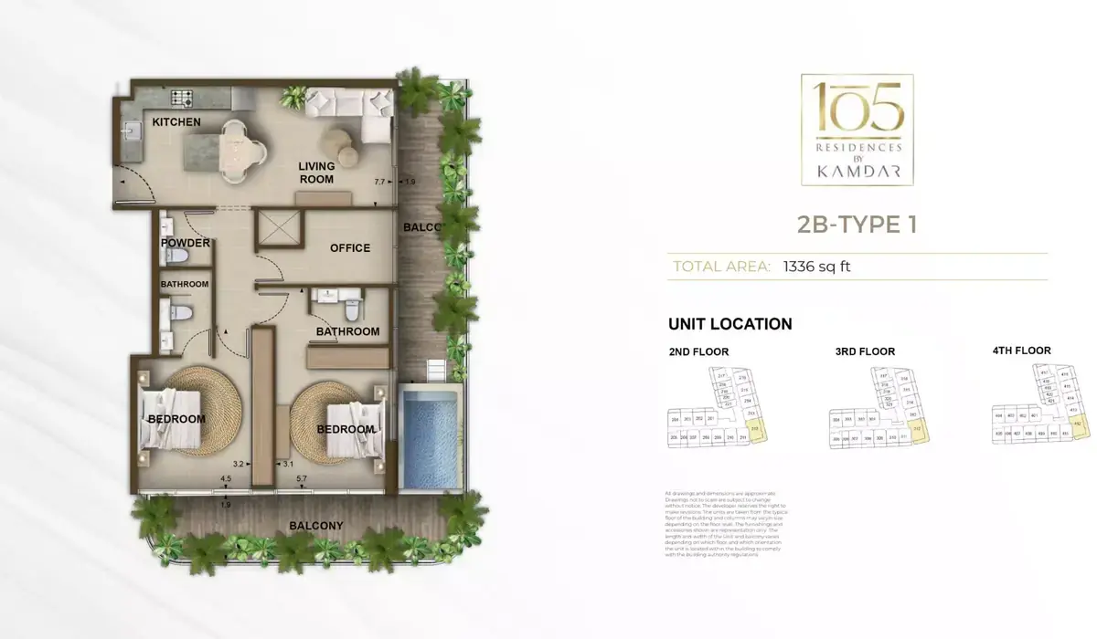 Планировка — 2-спальная, 124 м²