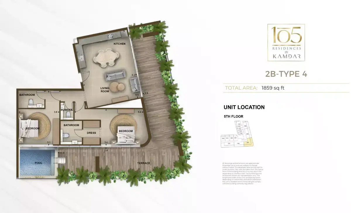 Планировка — 2-спальная, 173 м²