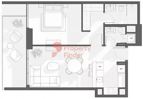 Планировка — 1-спальная, 74 м²