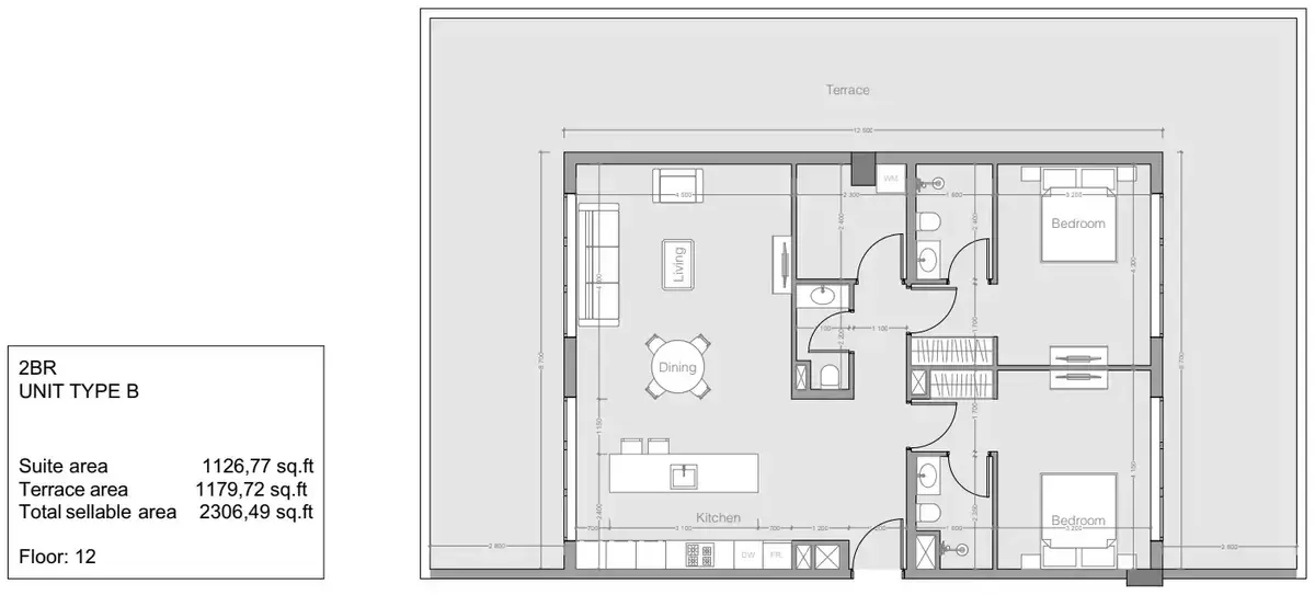 Планировка — 2-спальная, 214 м²