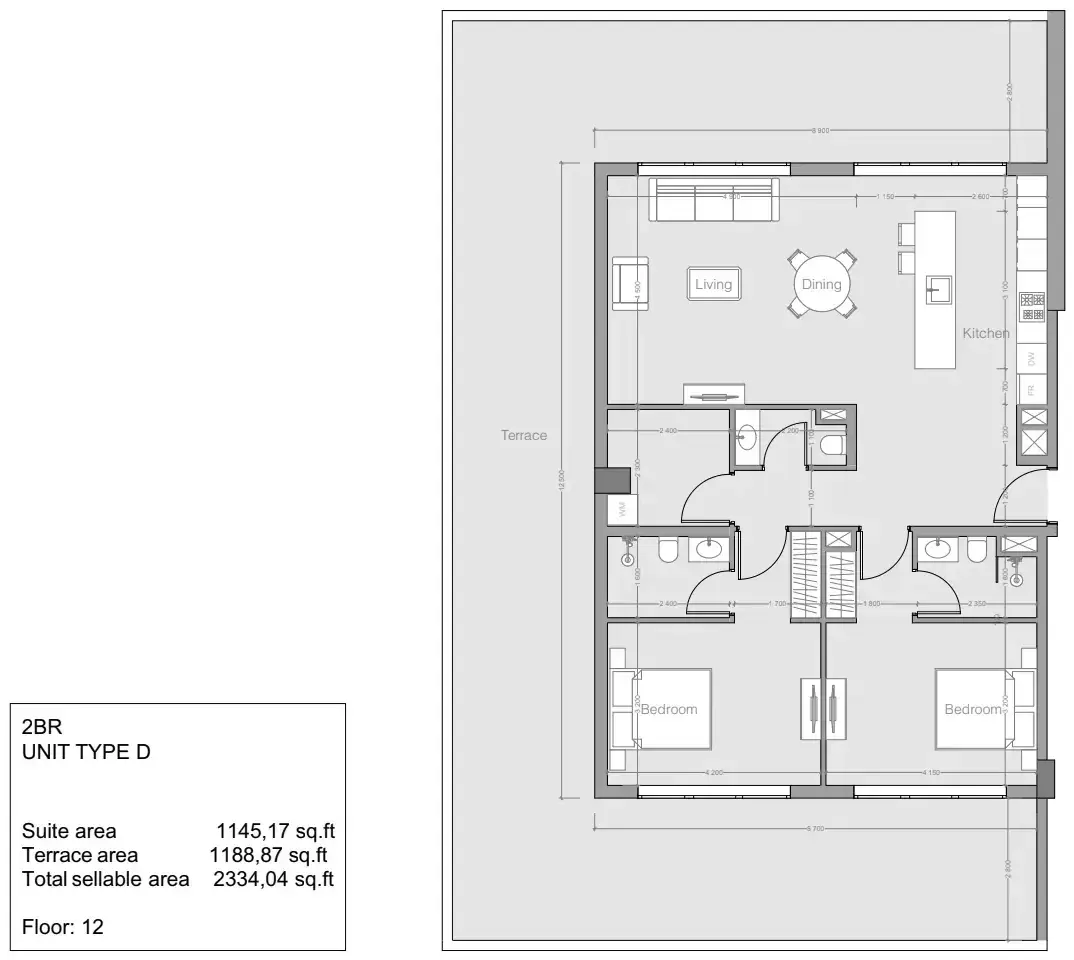 Планировка — 2-спальная, 217 м²