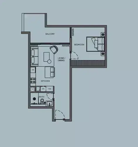 Планировка — 1-спальная, 62 м²