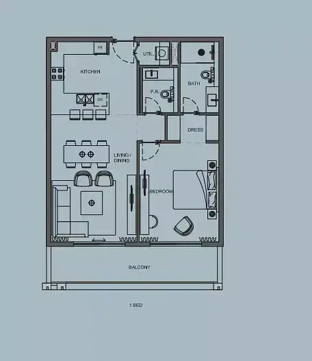 Планировка — 1-спальная, 89 м²