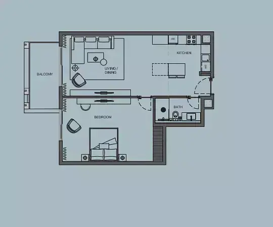 Планировка — 1-спальная, 77 м²