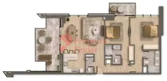 Планировка — 2-спальная, 138 м²