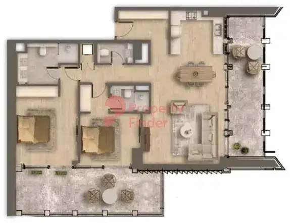 Планировка — 2-спальная, 158 м²