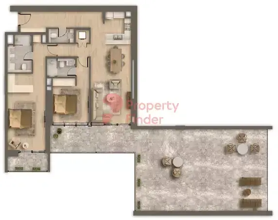 Планировка — 2-спальная, 222 м²