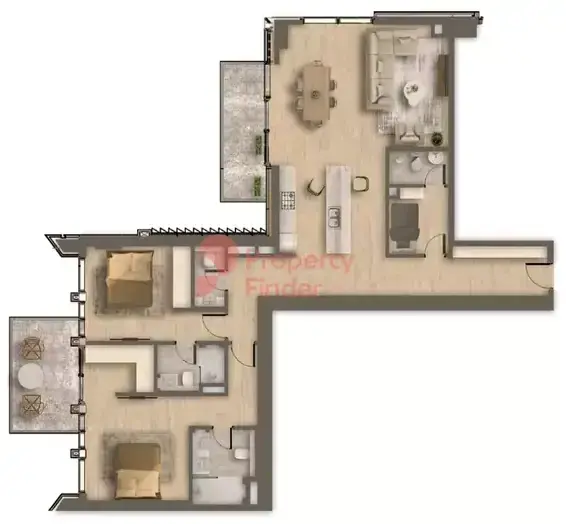 Планировка — 2-спальная, 153 м²