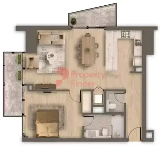 Планировка — 1-спальная, 86 м²