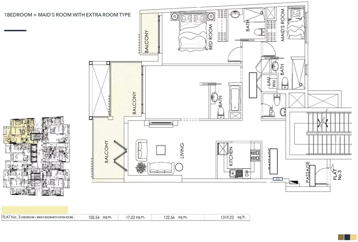 Планировка — 2-спальная, 123 м²