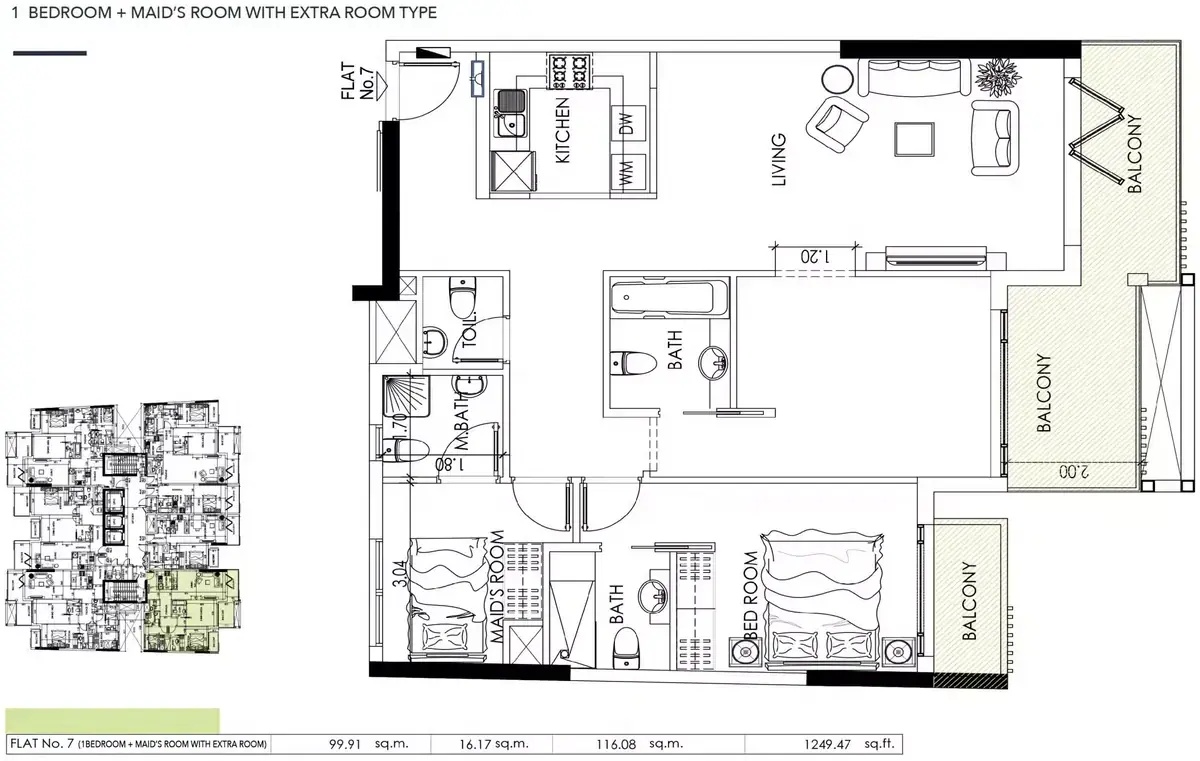 Планировка — 2-спальная, 116 м²
