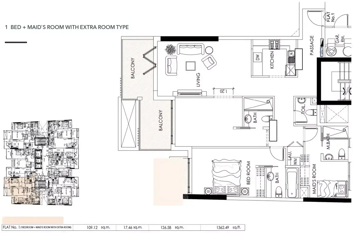 Планировка — 2-спальная, 127 м²