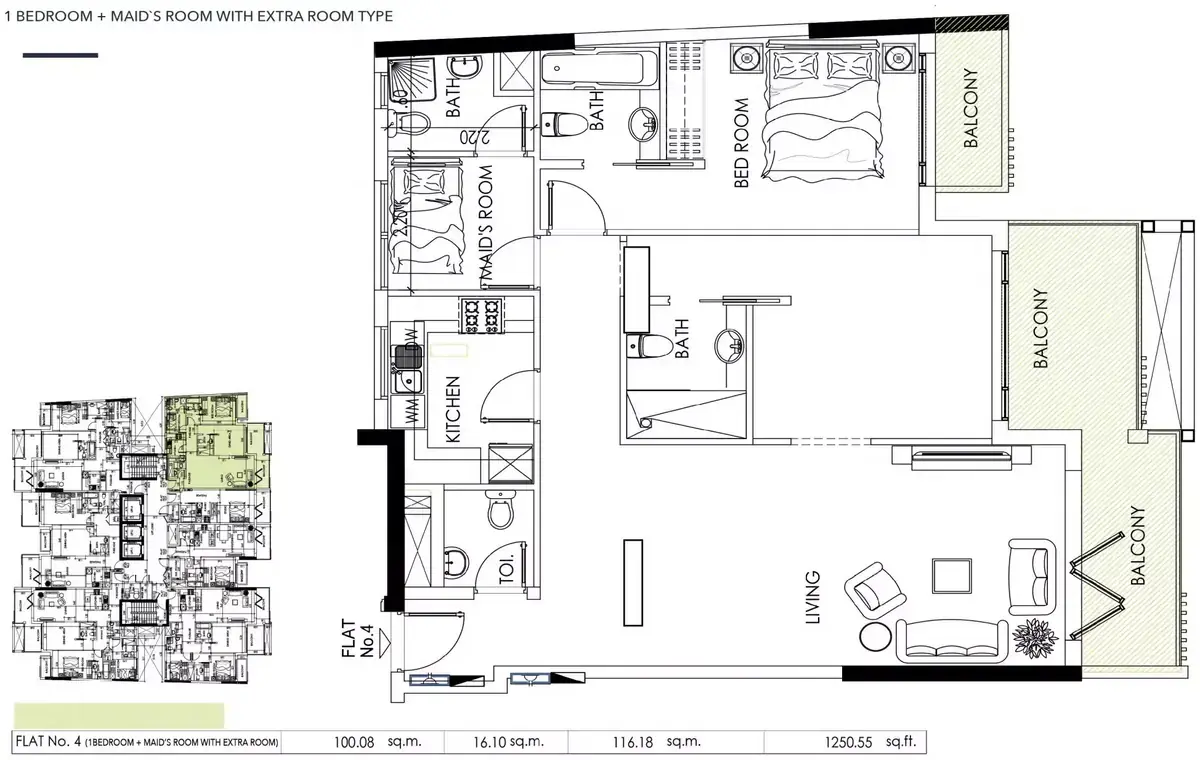 Планировка — 2-спальная, 116 м²