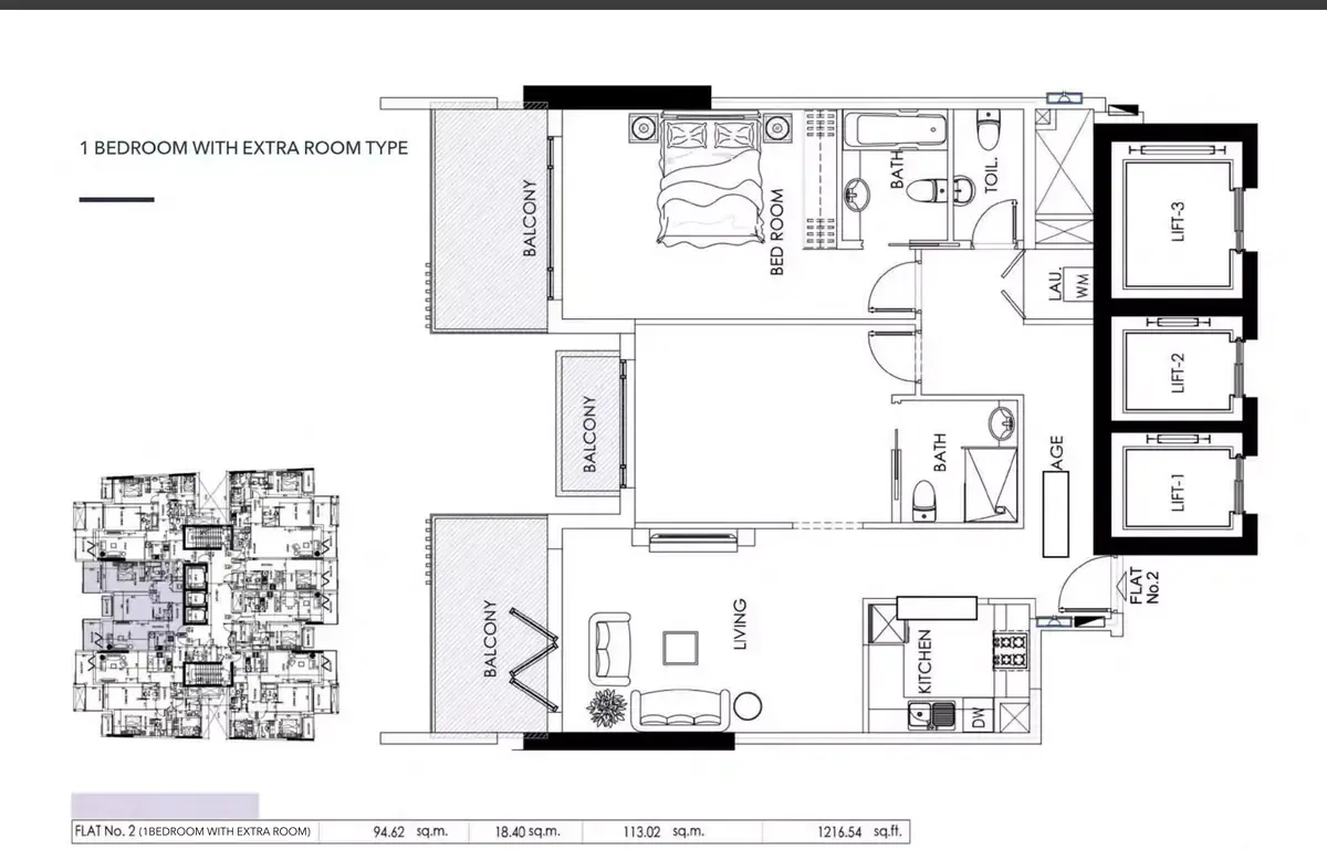 Планировка — 2-спальная, 113 м²