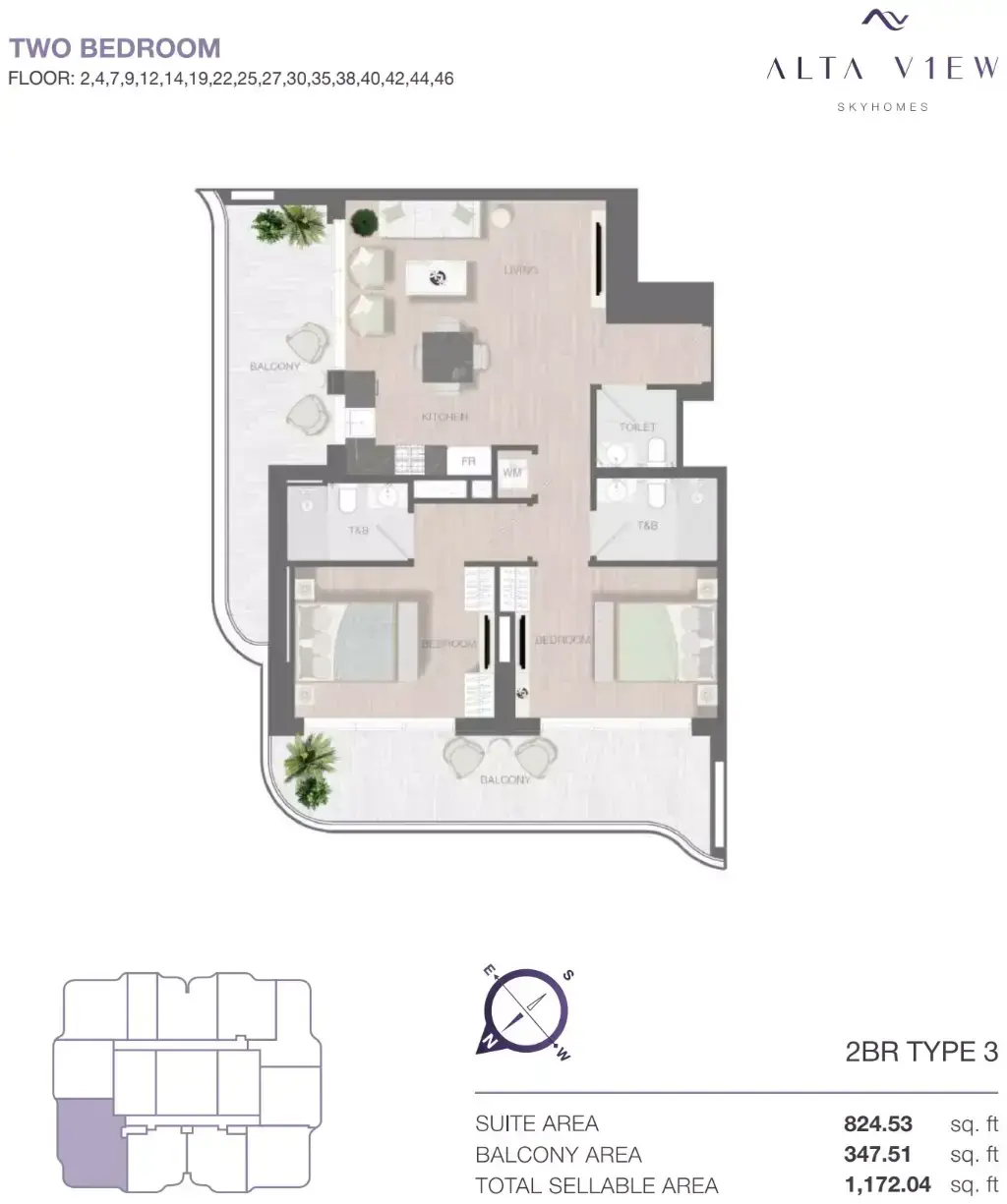 Планировка — 2-спальная, 109 м²