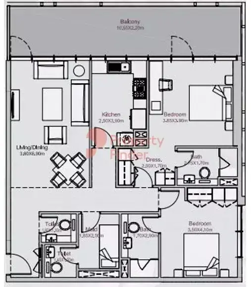 Планировка — 2-спальная, 130 м²