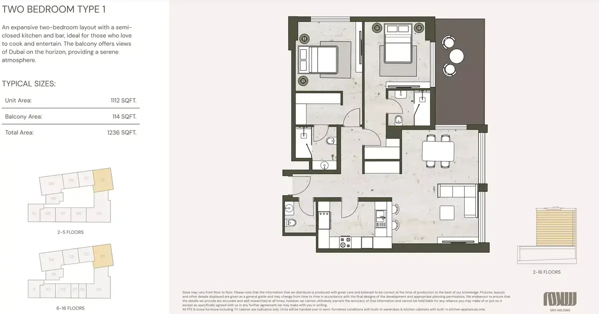 Планировка — 2-спальная, 115 м²