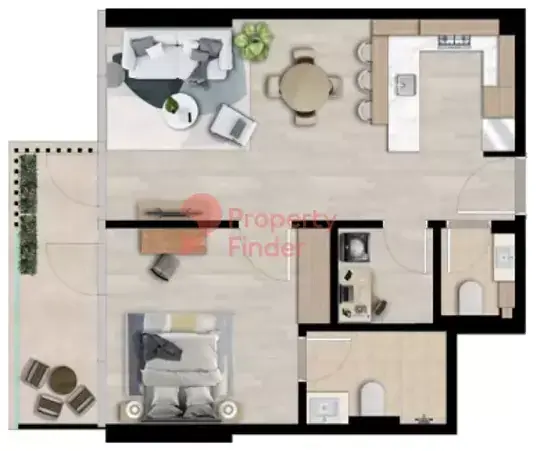 Планировка — 1-спальная, 79 м²