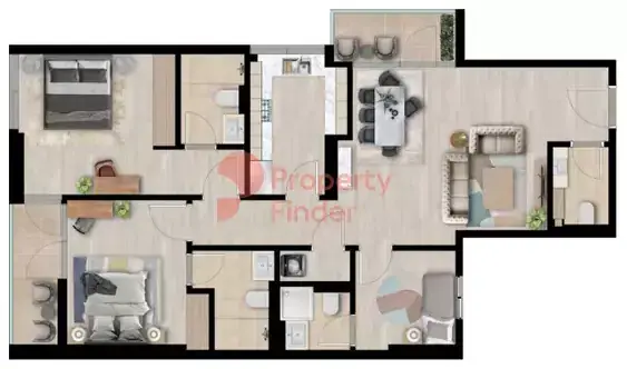 Планировка — 2-спальная, 119 м²