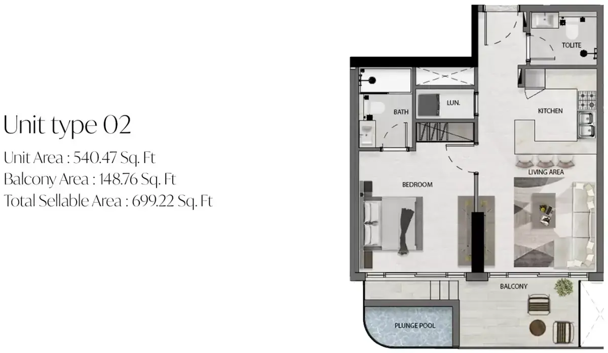 Планировка — 1-спальная, 65 м²
