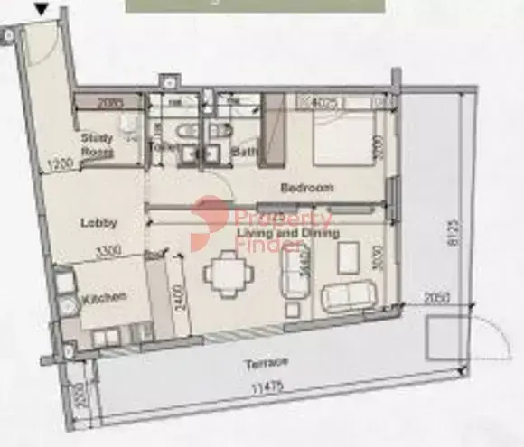 Планировка — 1-спальная, 113 м²