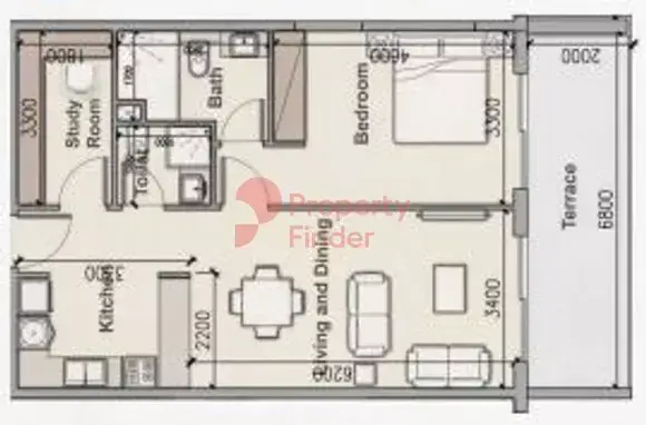 Планировка — 1-спальная, 83 м²