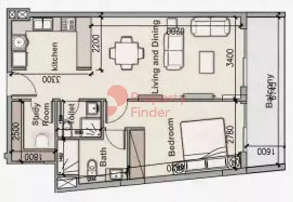 Планировка — 1-спальная, 76 м²