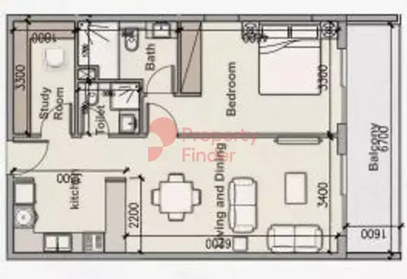 Планировка — 1-спальная, 80 м²