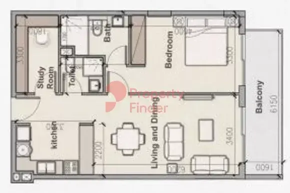 Планировка — 1-спальная, 78 м²