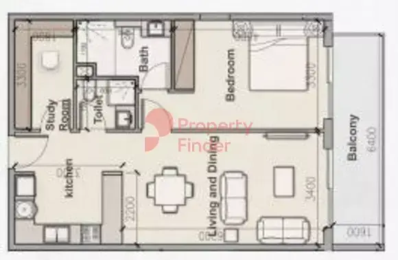 Планировка — 1-спальная, 79 м²