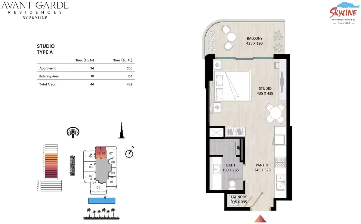 Планировка — Студия, 44 м²