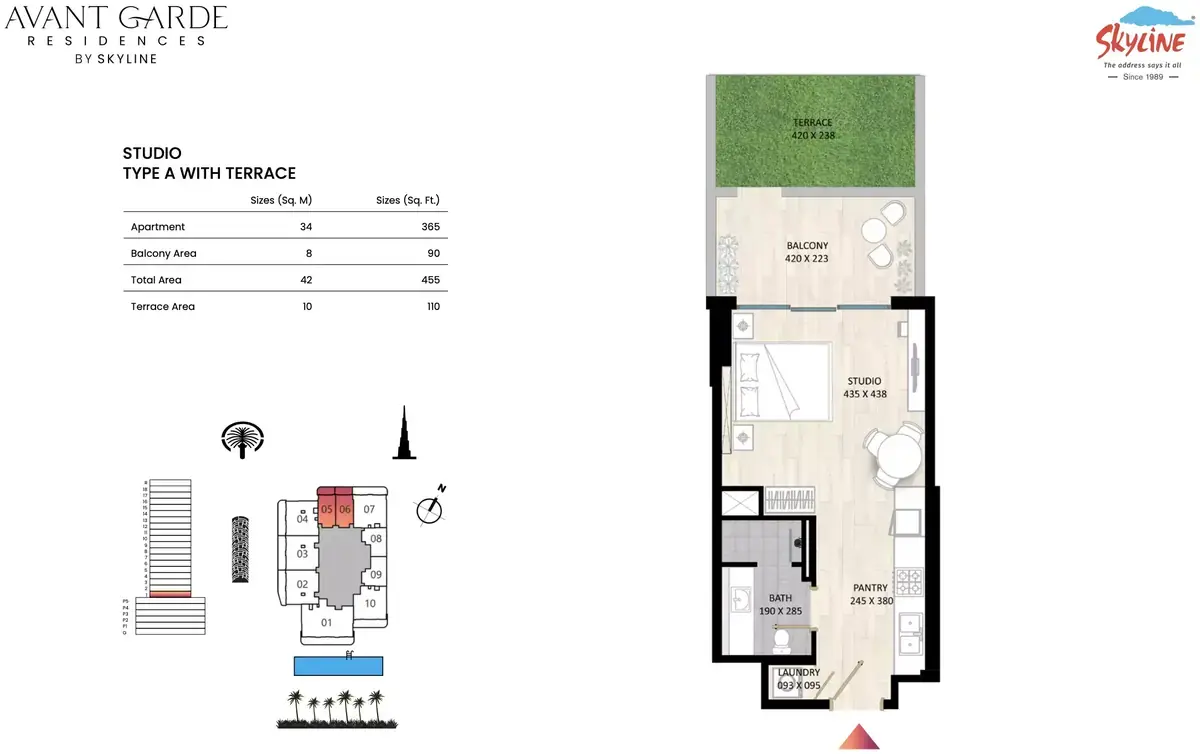 Планировка — Студия, 42 м²