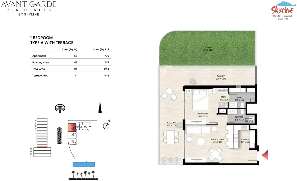 Планировка — 1-спальная, 113 м²