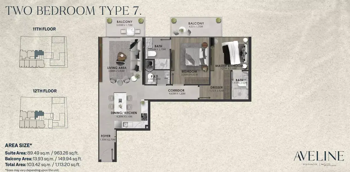 Планировка — 2-спальная, 103 м²