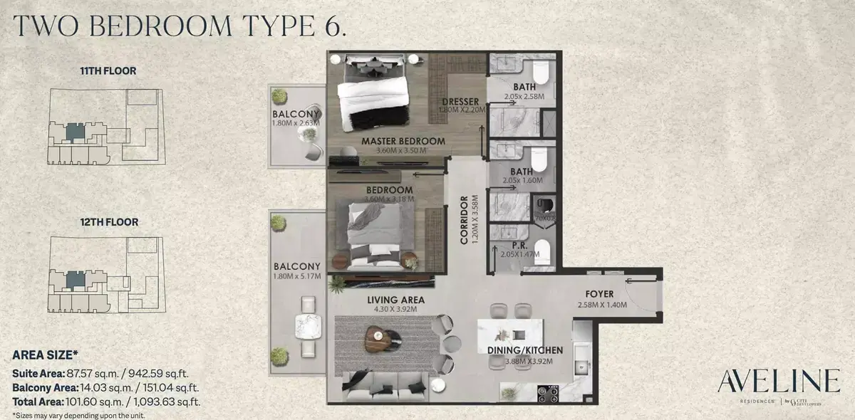 Планировка — 2-спальная, 102 м²