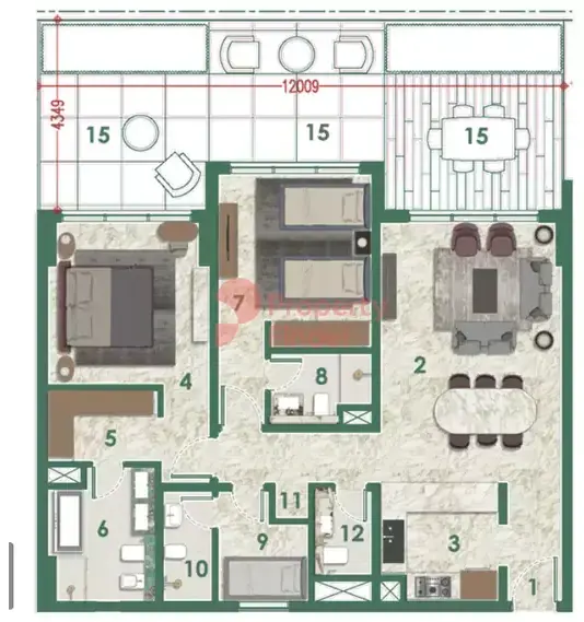 Планировка — 2-спальная, 161 м²