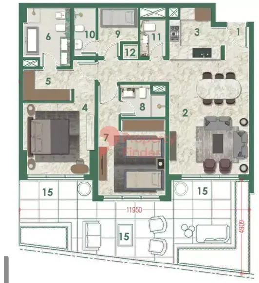 Планировка — 2-спальная, 157 м²