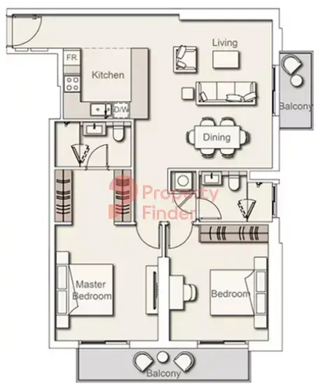 Планировка — 2-спальная, 105 м²
