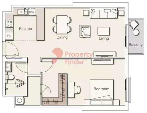 Планировка — 1-спальная, 76 м²