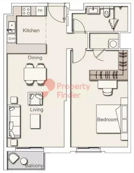 Планировка — 1-спальная, 75 м²