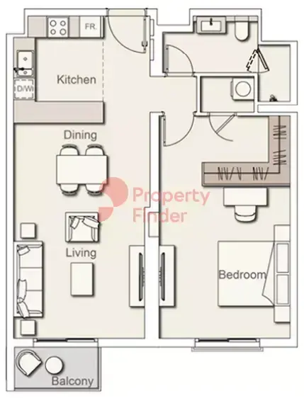 Планировка — 1-спальная, 74 м²
