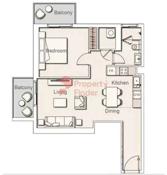 Планировка — 1-спальная, 69 м²
