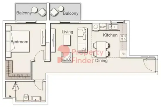 Планировка — 1-спальная, 69 м²