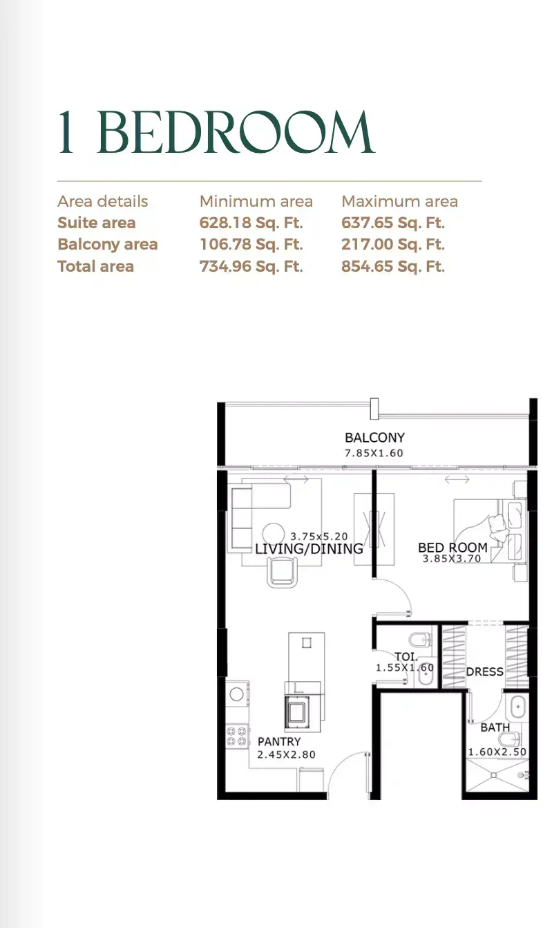 Планировка — 1-спальная, 79 м²
