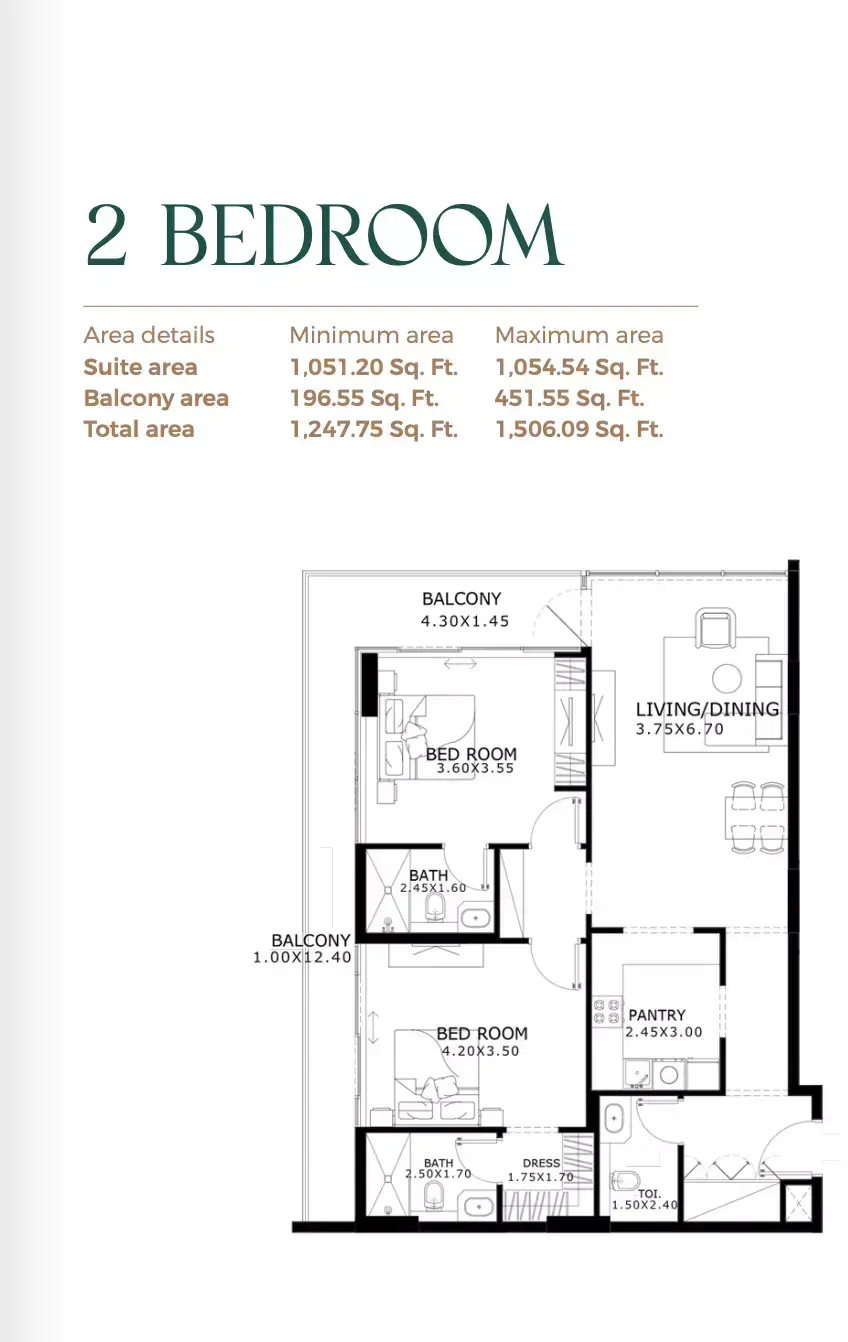 Планировка — 2-спальная, 140 м²